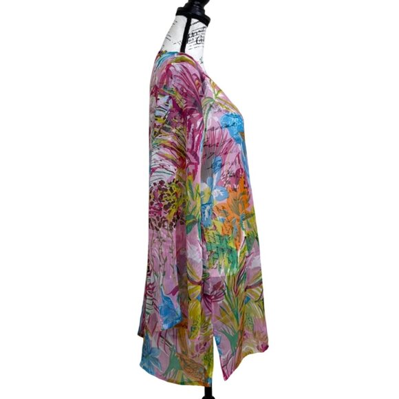 Jean-Pierre Klifa Paris Women's Sheer Dress Tunic Cover Up Tropical Size M - Picture 2 of 6